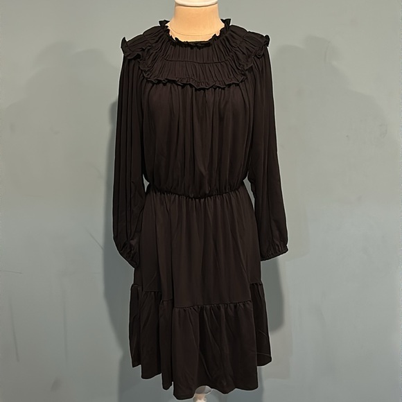 NEW Ann Taylor Black Ruffle Collar Flare Dress size Small - Picture 1 of 16